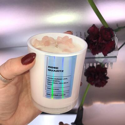 Crystal Candle – Rose Quartz – Grapefruit & Basil
