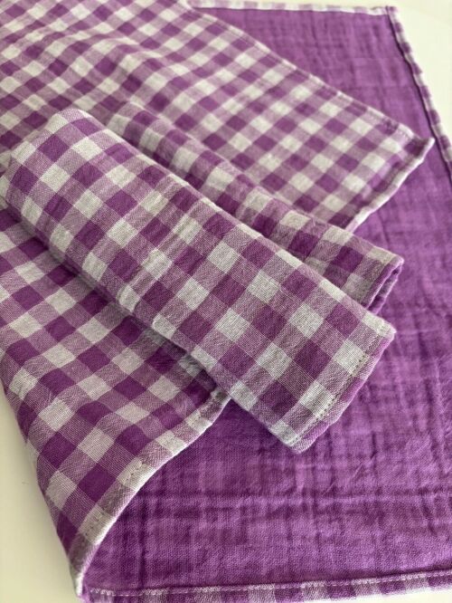 2 Torchons - Gaze de coton vichy violet - 35x50cm - fabriqués en France
