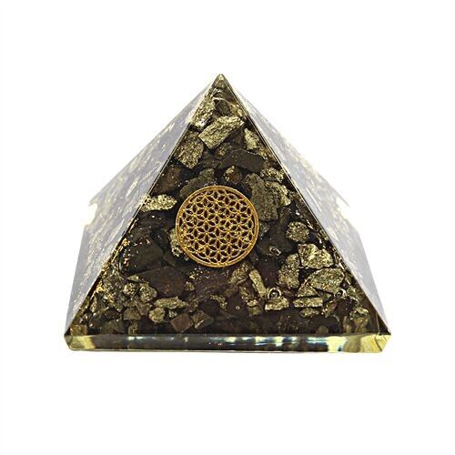 Piramide di Orgonite - Pirite, Fiore della Vita 7cm