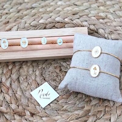 Ensemble de 4 bagues réglables en acier et laque + 2 bracelets joncs assortis