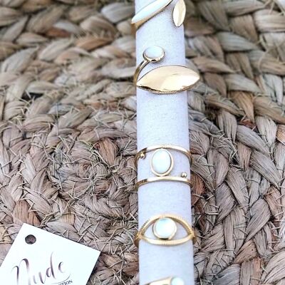 Set of 6 steel and natural mother-of-pearl rings