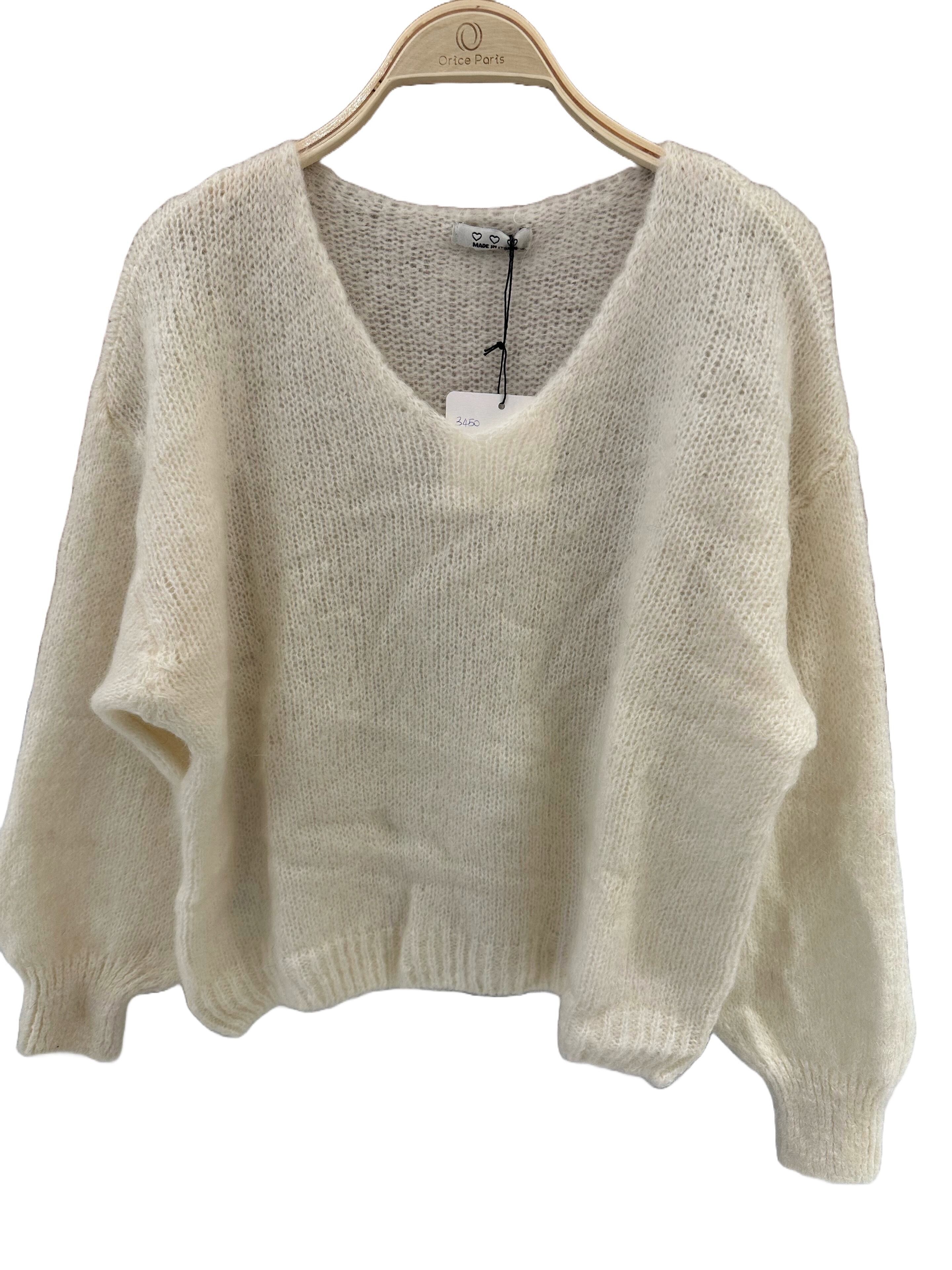 Jersey punto mohair cuello pico - Talla única