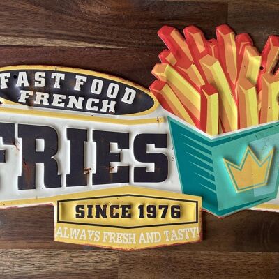 Letrero metálico con motivo en relieve Fast Food French Fries