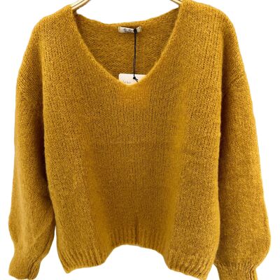 Jersey punto mohair cuello pico - Talla única