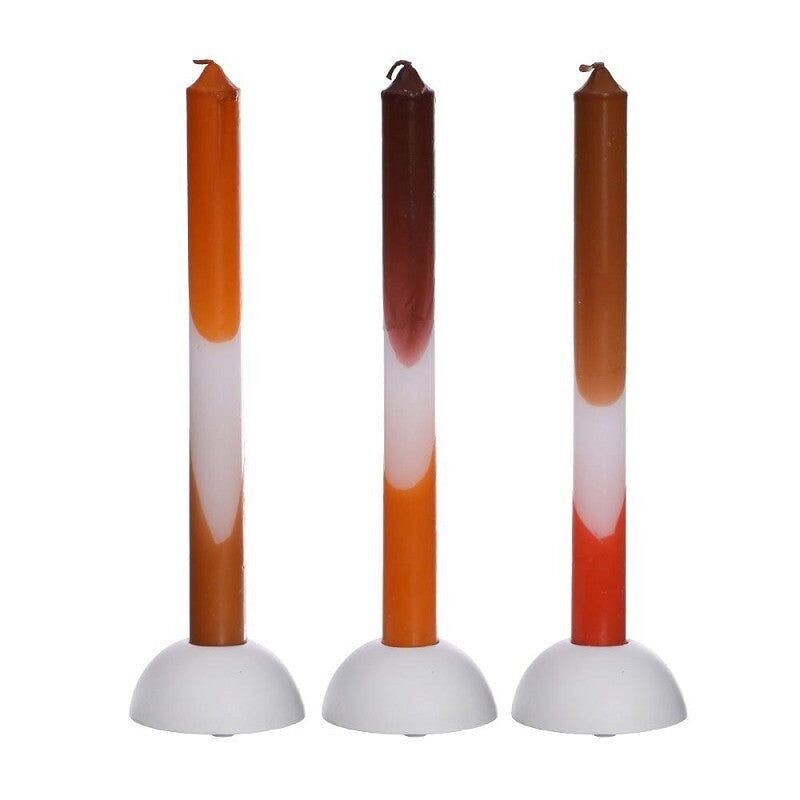 Candela Dip Dye h.24 Ø2.2 cm set 3 arancione-marrone