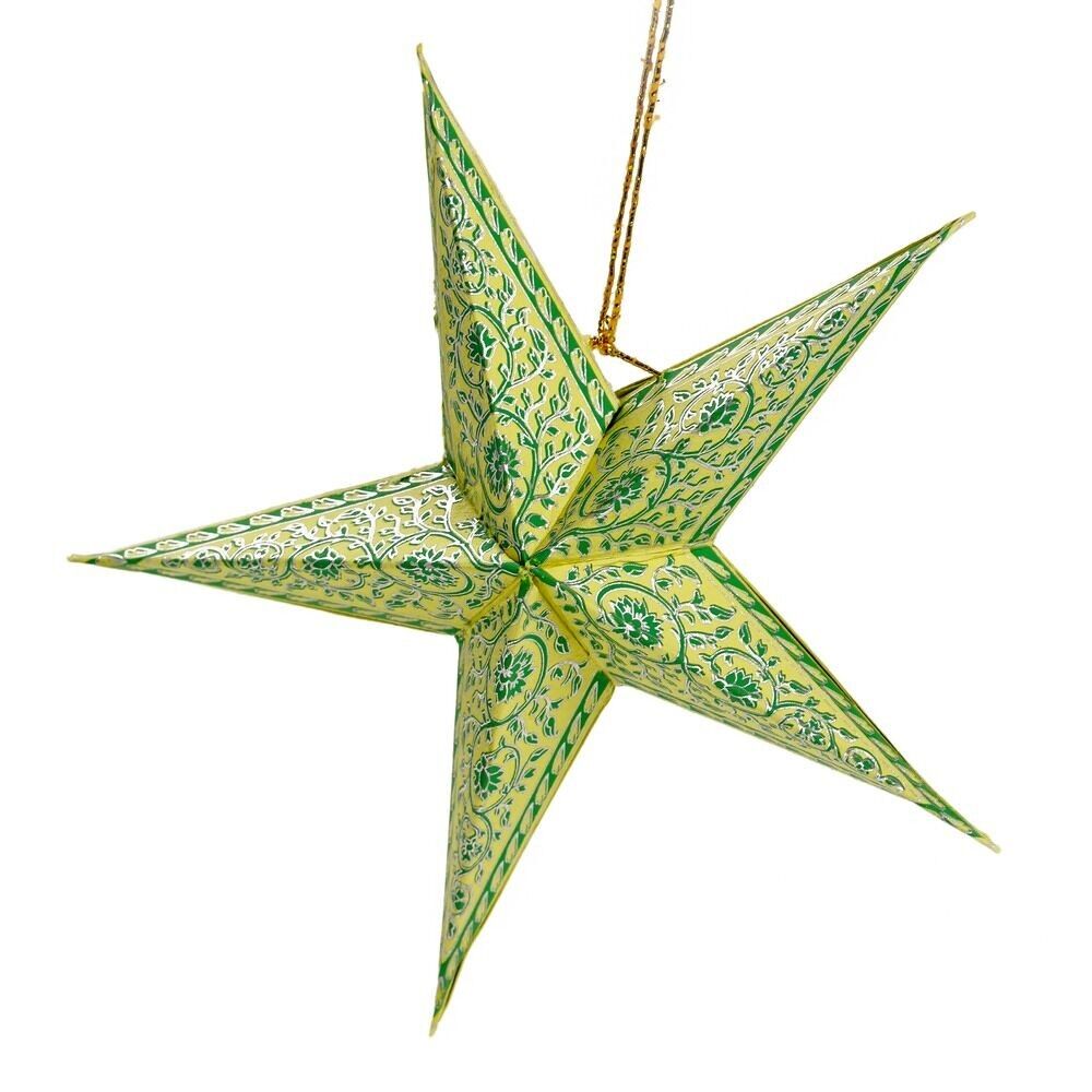 PAPERTREE 5 Etoiles Fleurs Décoratives en papier 100 % coton recyclé - Vert/Rouge/Or