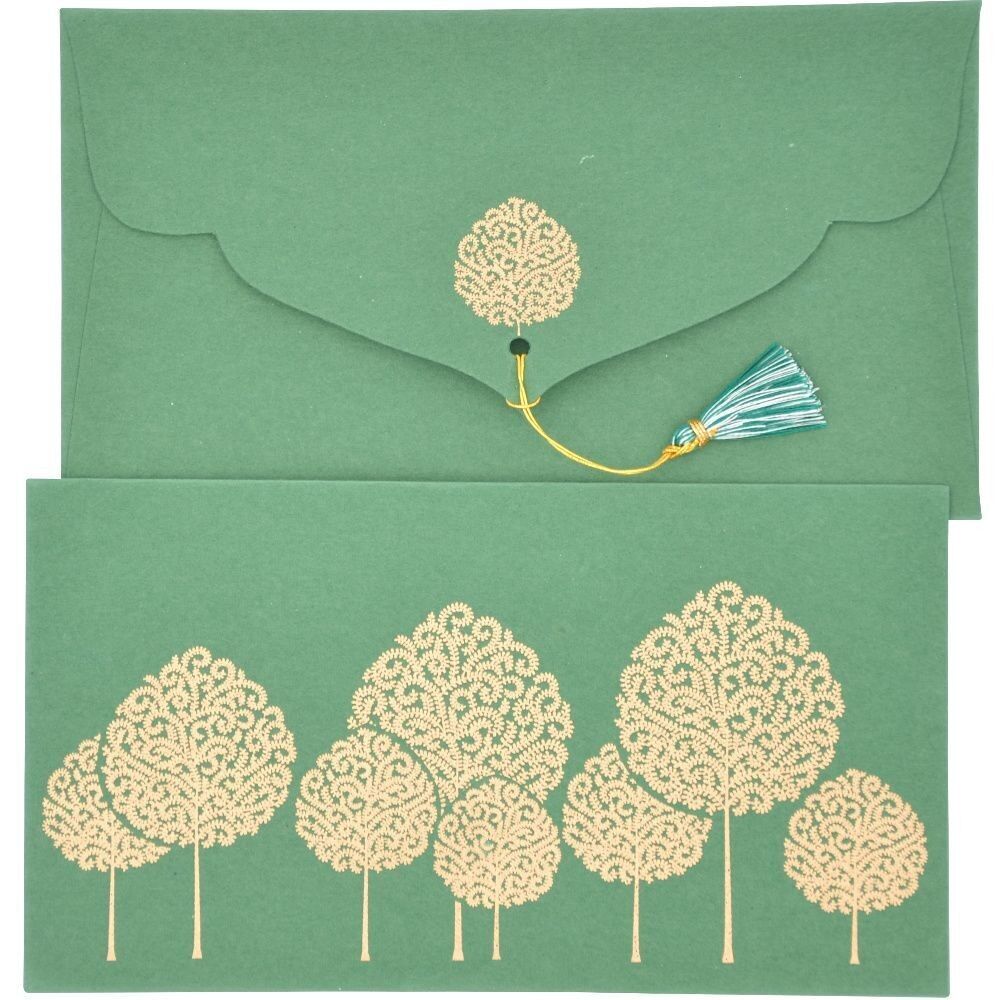 PAPERTREE Geschenkumschlag aus Baumwolle, 19 x 10 cm – ARANIA-Kollektion – Grün/Gold