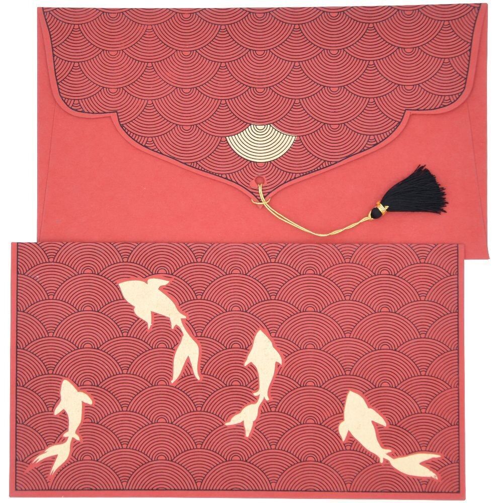 PAPERTREE Geschenkumschlag aus Baumwolle, 19 x 10 cm – LUCKY-Kollektion – Rot