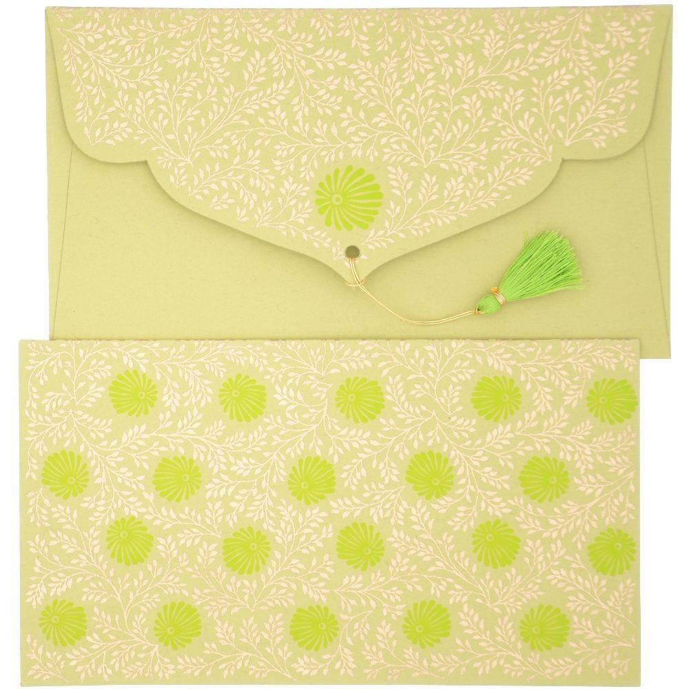 PAPERTREE Geschenkumschlag aus Baumwolle, 19 x 10 cm – MONSOON-Kollektion – Anis