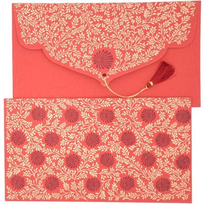 PAPERTREE Cotton Gift Envelope 19x10cm - MONSOON Collection - Red/Bordeaux