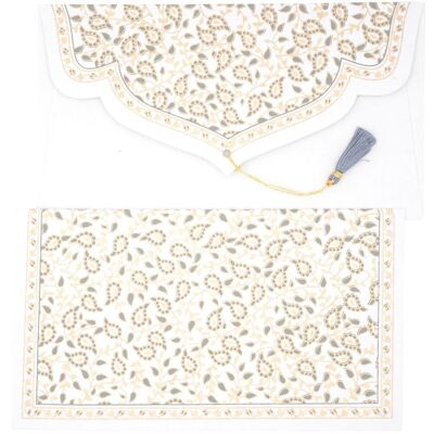 PAPERTREE Enveloppe Cadeau en coton 19x10cm - Collection TAJ - Blanc/Gris