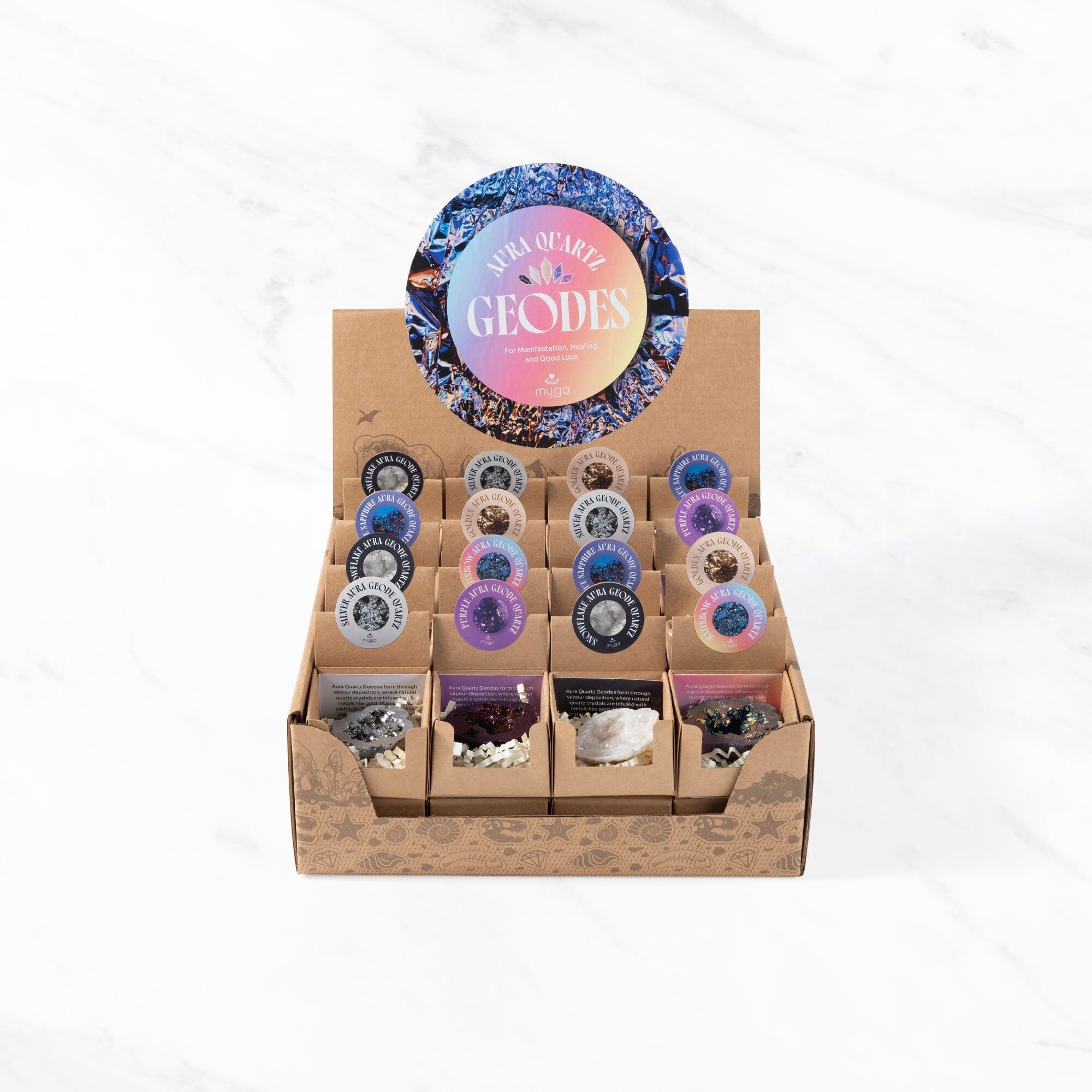 Aura Geode Quartz Crystal – Display 32 Units