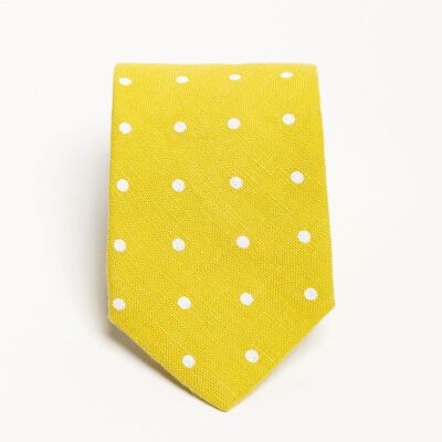 Corbata de lino 100 % - Puntos amarillos