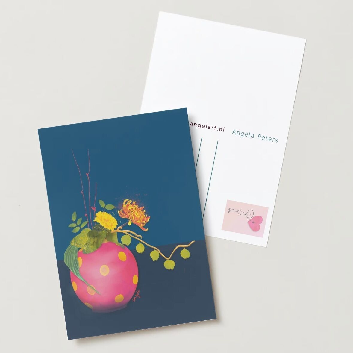 Illustrazione del fiore sulla cartolina d'auguri del vaso rosa della palla