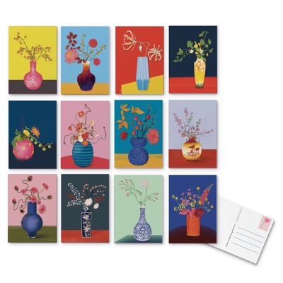 colorful flower greeting cards set -12 pieces – Blank