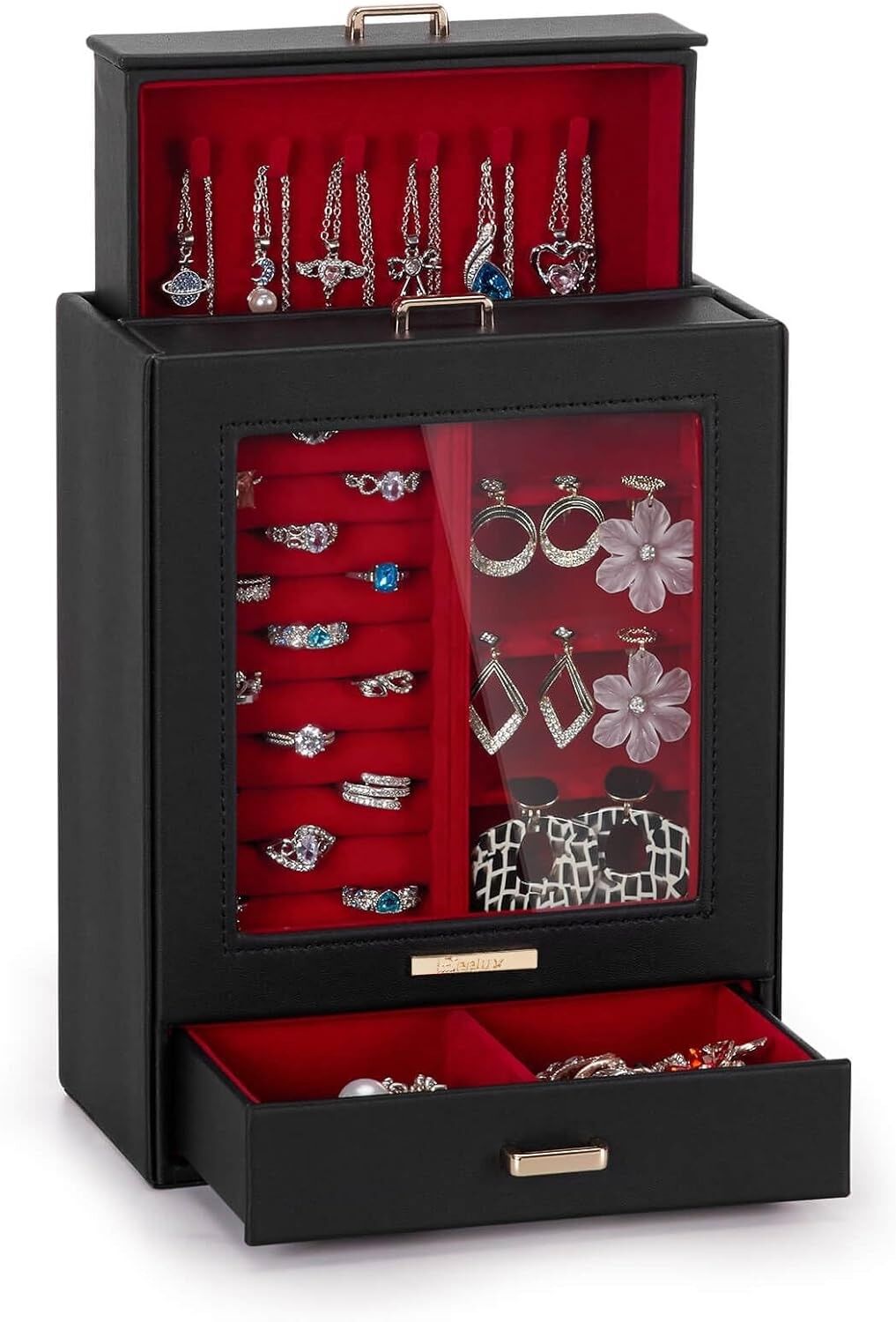 Buy wholesale Jewelry box with 3 drawers and viewing window
