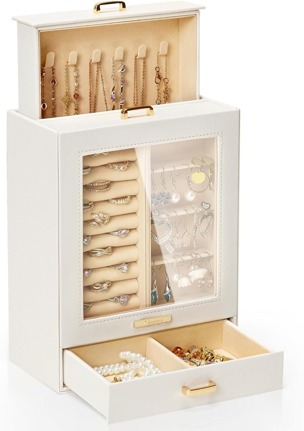 Jewelry box with 3 drawers and viewing window