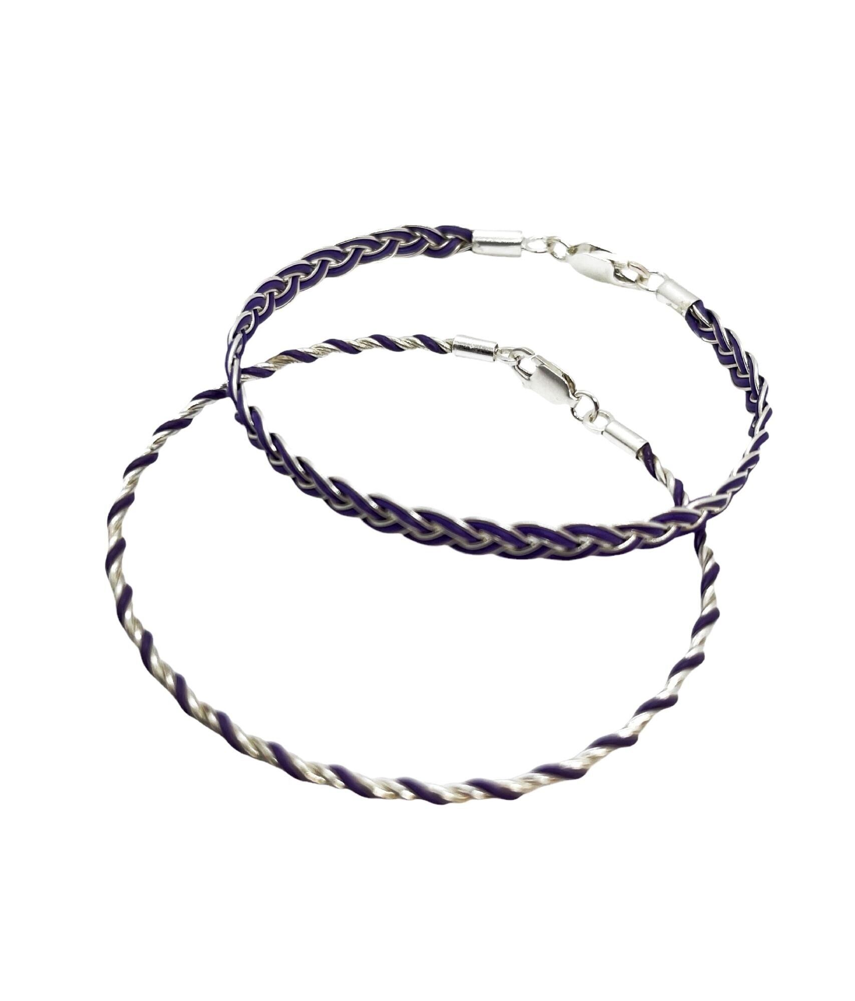 Set di bracciali intrecciati in argento 925 viola