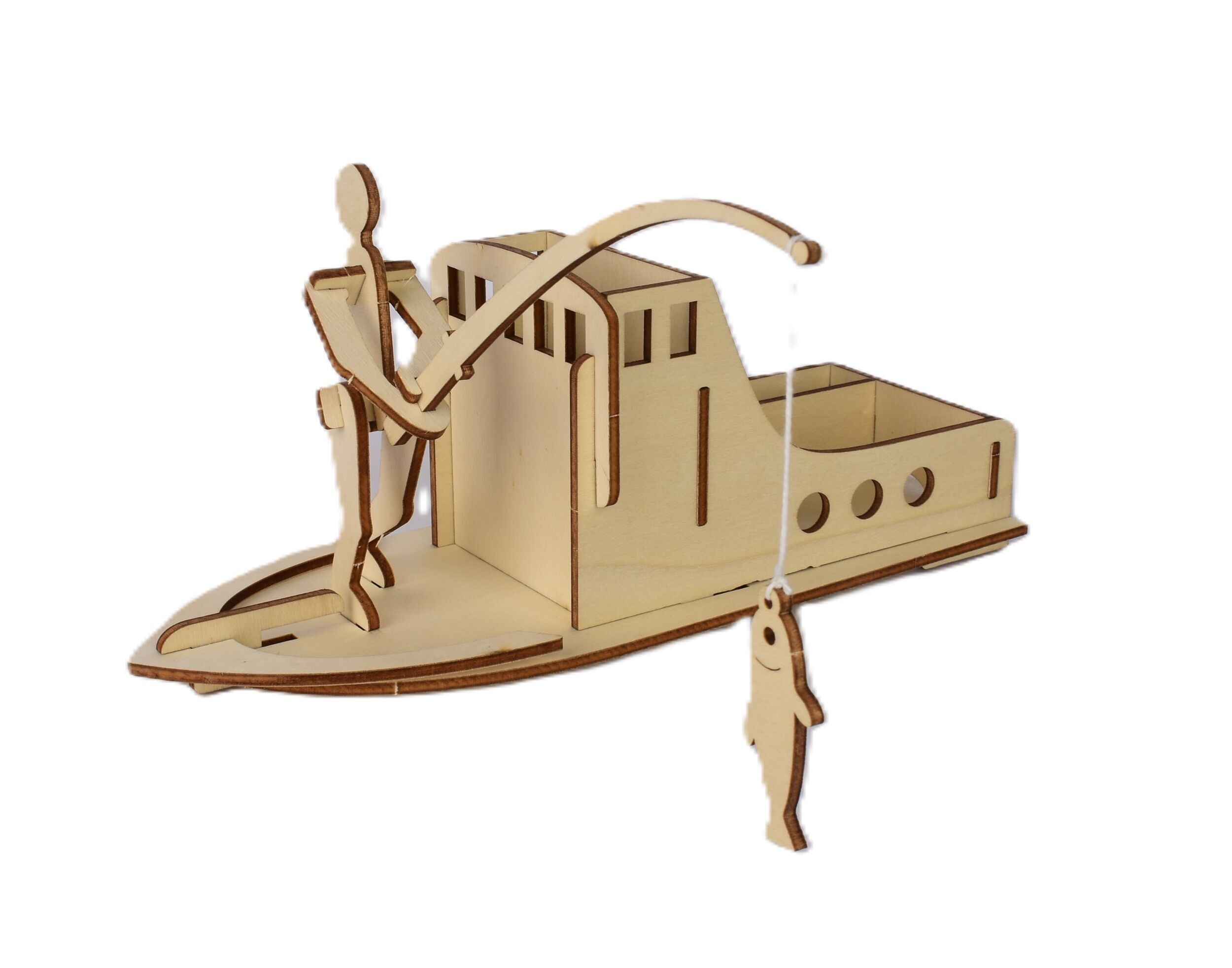 Kit di costruzione Puzzle 3D Fai da te Portapenne Pesca/Pesca in legno