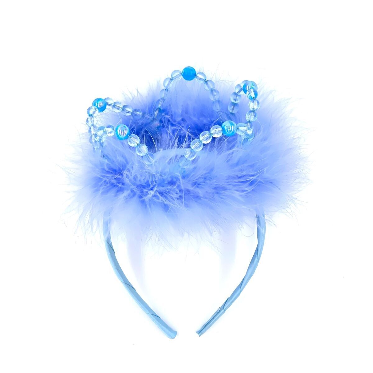 Perlenstirnband und blauer Marabout