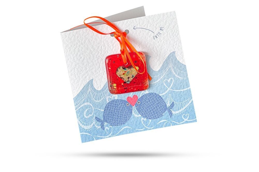Kissing Fish - Biglietto di auguri con regalo in vetro fuso