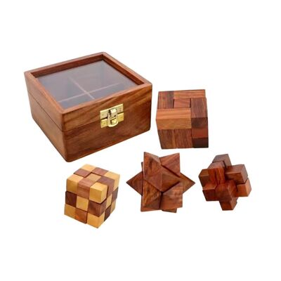 Gioco di puzzle in legno in scatola 4 set di puzzle