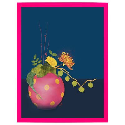 Impresión de arte Flores en jarrón de bolas rosa