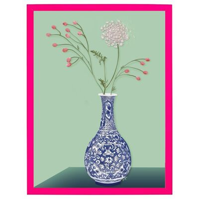 Jarrón azul Deft con estampado artístico floral