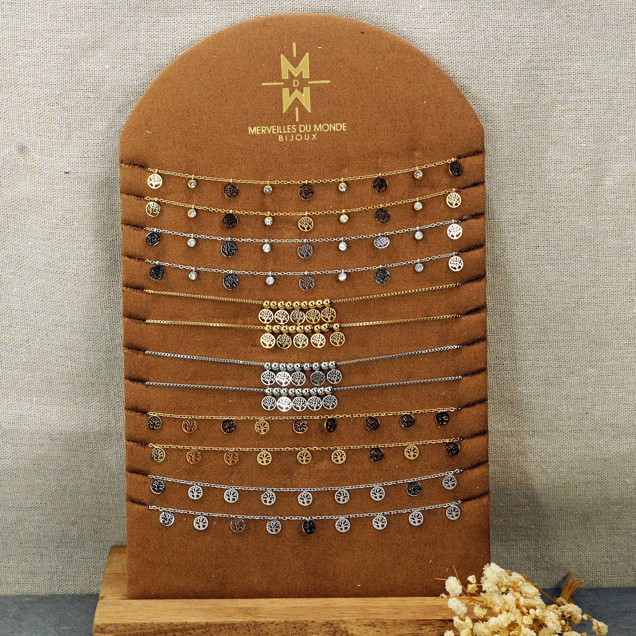 Scheda di 12 Collane 12 Bracciali 12 BO “Albero della vita” in acciaio inox