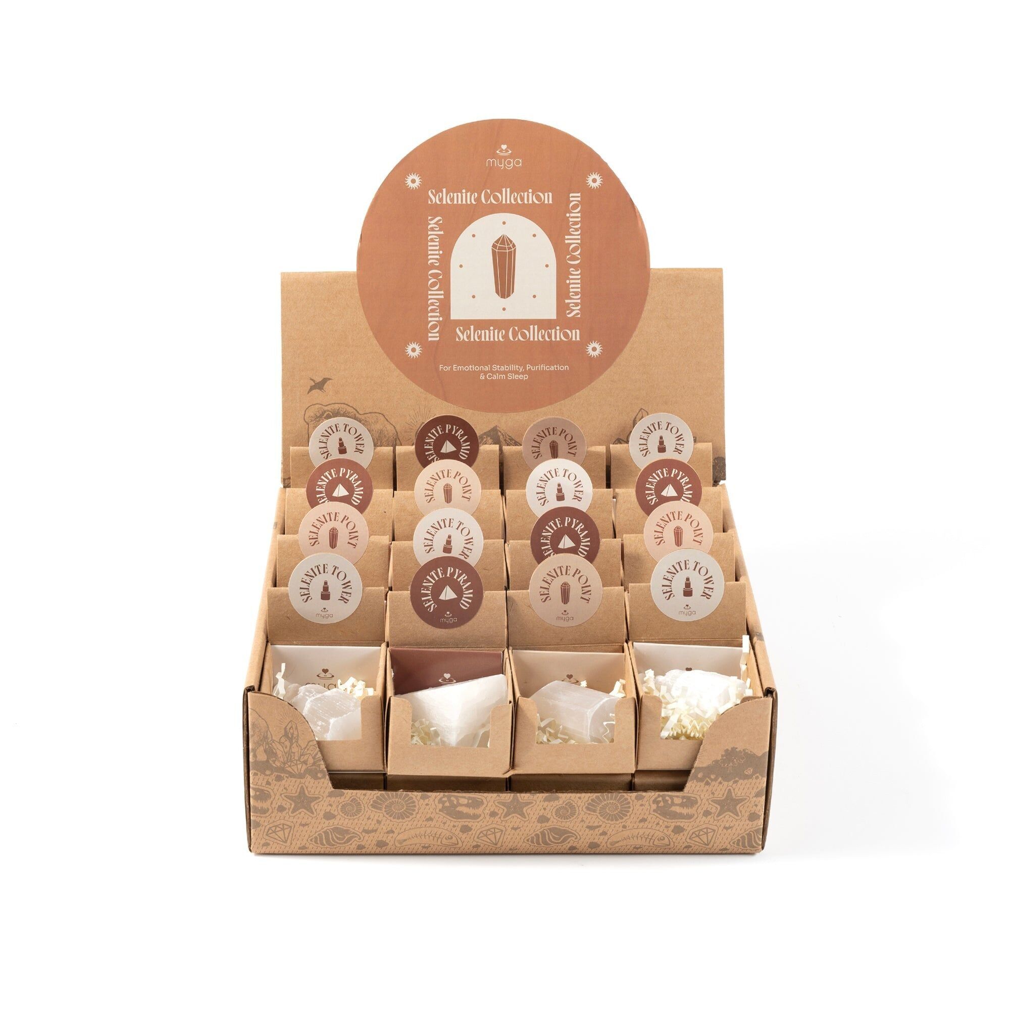 Selenitkristall-Kollektion – Display mit 32 Einheiten