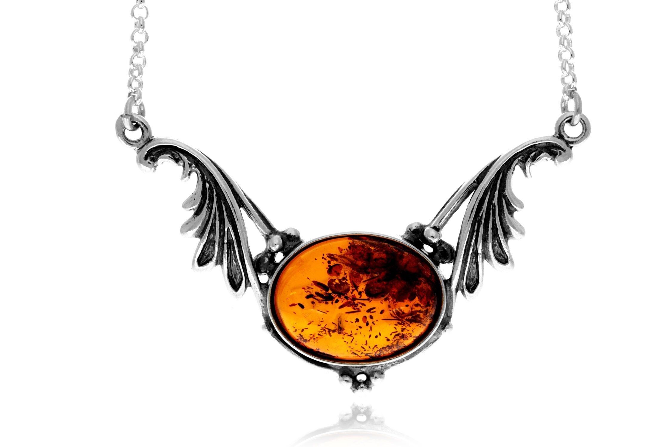 Klassische Halskette aus 925er Sterlingsilber und echtem baltischen Bernstein an Rolokette – GL916