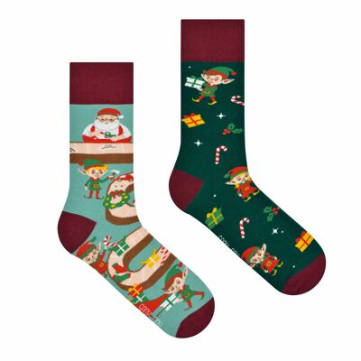 Chaussettes elfes de Noël | Chaussettes de Noël | Le cadeau préféré du Père Noël - chaussettes dépareillées décontractées