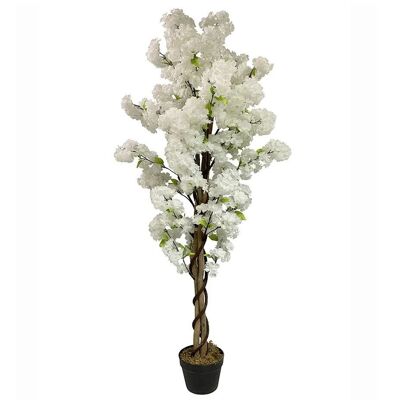 Árbol de flores artificiales blanco de 150 cm y 5 pies, planta de interior de imitación realista, totalmente en maceta Botanik