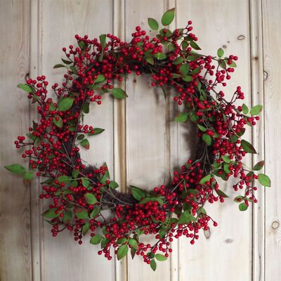 Ghirlanda floreale natalizia con bacche rosse dall'aspetto naturale, 60 cm, 24 pollici, grande, lusso Botanik
