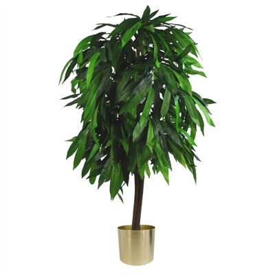 Pianta artificiale di mango, albero in metallo dorato, fioriera da 120 cm, 4 piedi di altezza, legno naturale Botanik