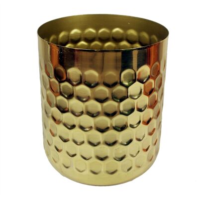 Jardinière en métal nid d'abeille dorée 18 cm x 15.Feuille de 5 cm Motif UK Botanik