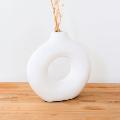 Vase en forme d'anneau blanc - vase en argile fait main - petit vase bohème - vase pour fleurs séchées - vase décoratif pour rebord de fenêtre, étagère ou table NUSA