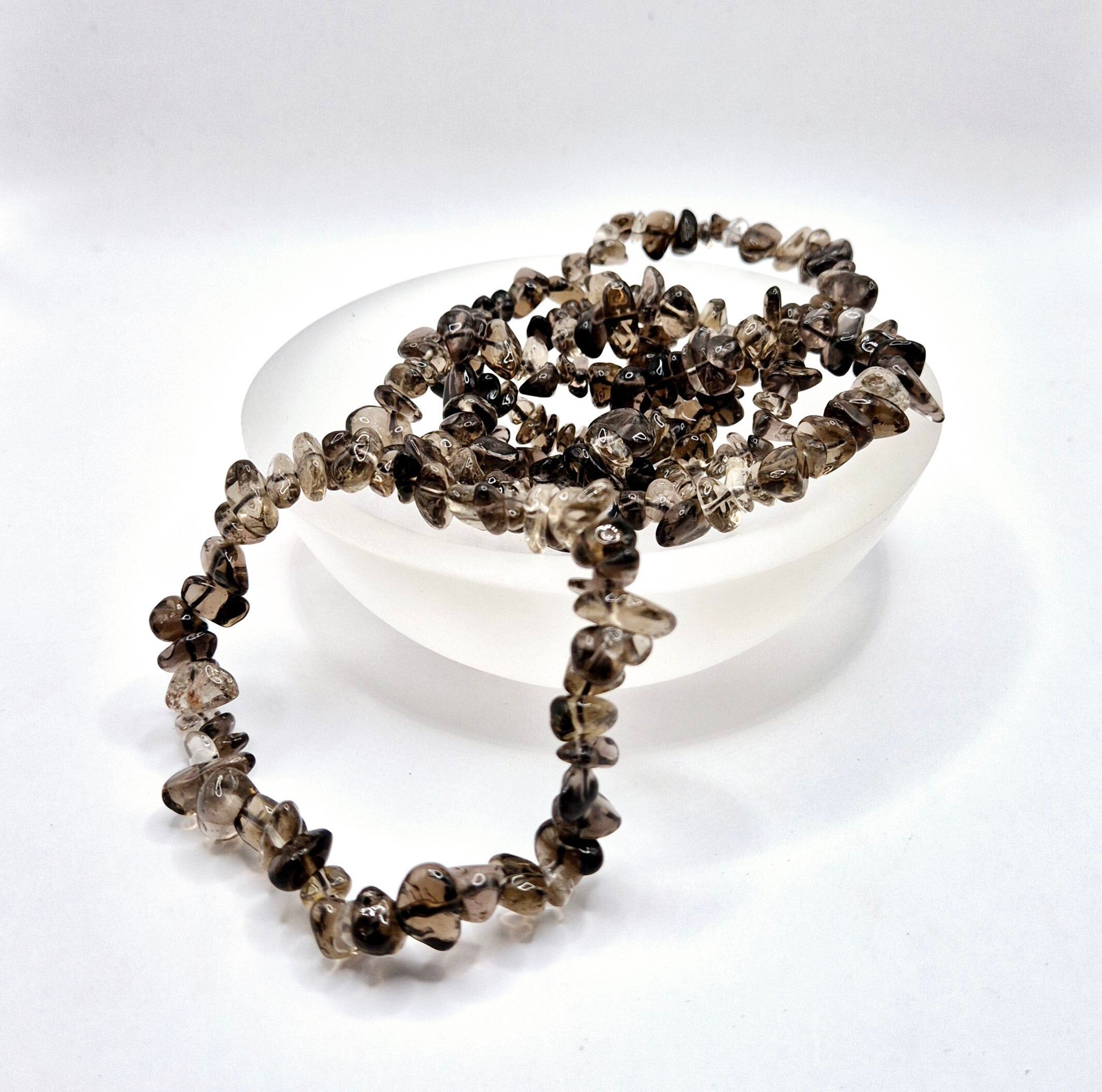 Bracelet Pierres Précieuses Cristal Quartz Fumé / Chips de Quartz Fumé - 19 cm (idée cadeau Noël)