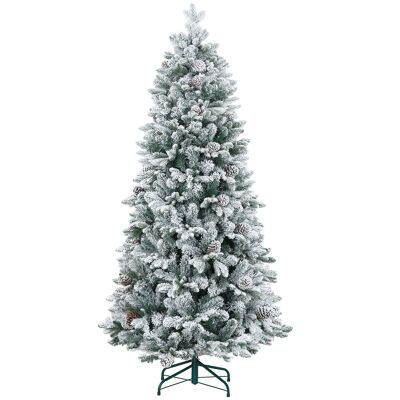 HOMCOM Árbol de Navidad Artificial 180 cm Árbol de Navidad con Soporte de Metal 1489 Ramas Nevadas, Piñas, Verde