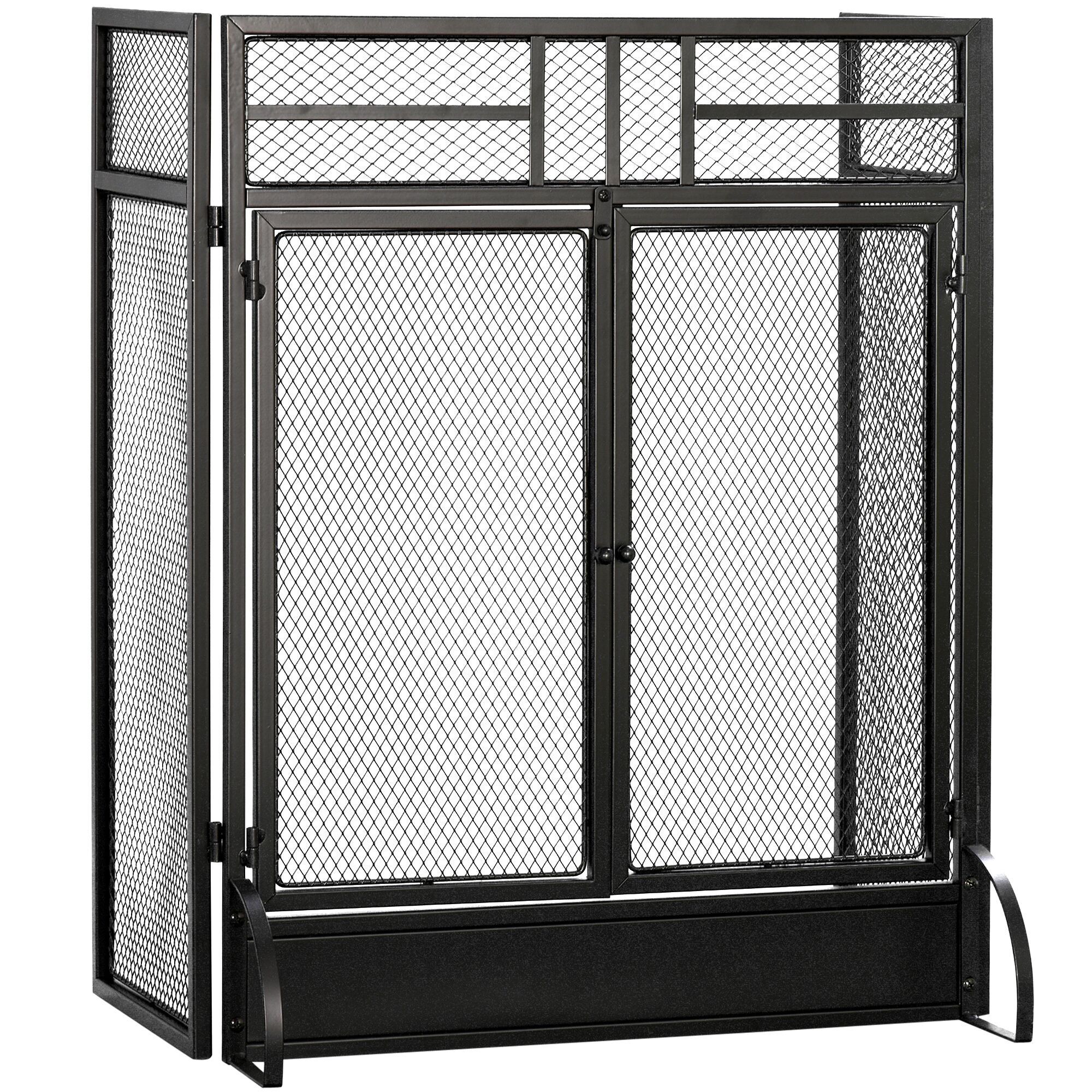 HOMCOM Pare-étincelles grille de protection pour cheminée - pare-feu barrière de sécurité - 3 volets pliables et porte - métal noir