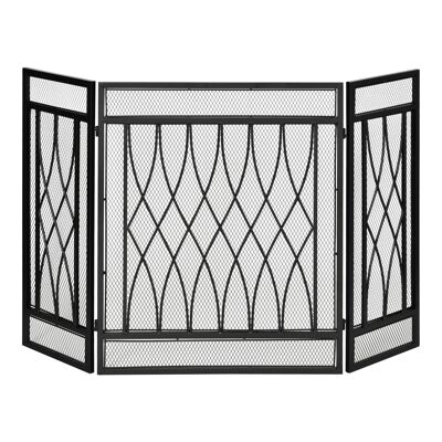 HOMCOM Grille de Protection pour cheminée - Pare-feu Large pour cheminée ou poêle - Pare-étincelles - barrière de sécurité - 3 Volets Pliables - métal Noir