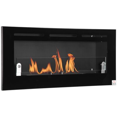 HOMCOM Cheminée bioéthanol Murale encastrable brûleur 2,8 L, environ 3,5 h de durée de combustion dim. 102L x 16l x 43H cm Couverture 25-30 m² Métal