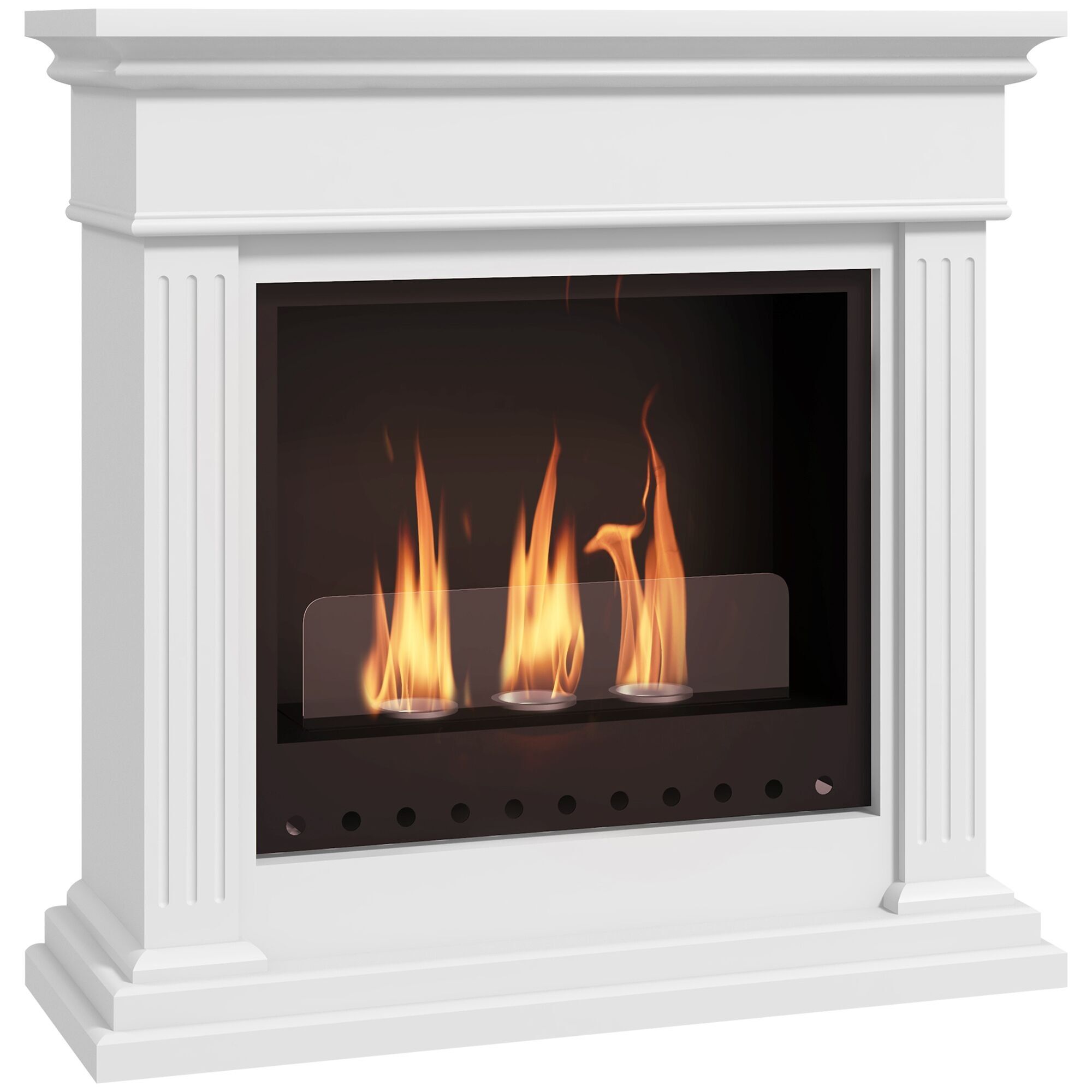 HOMCOM Cheminée à l'éthanol bioéthanol 3 brûleurs 0,4L - couverture 16-18 ㎡ - autonomie environ 2h - blanc