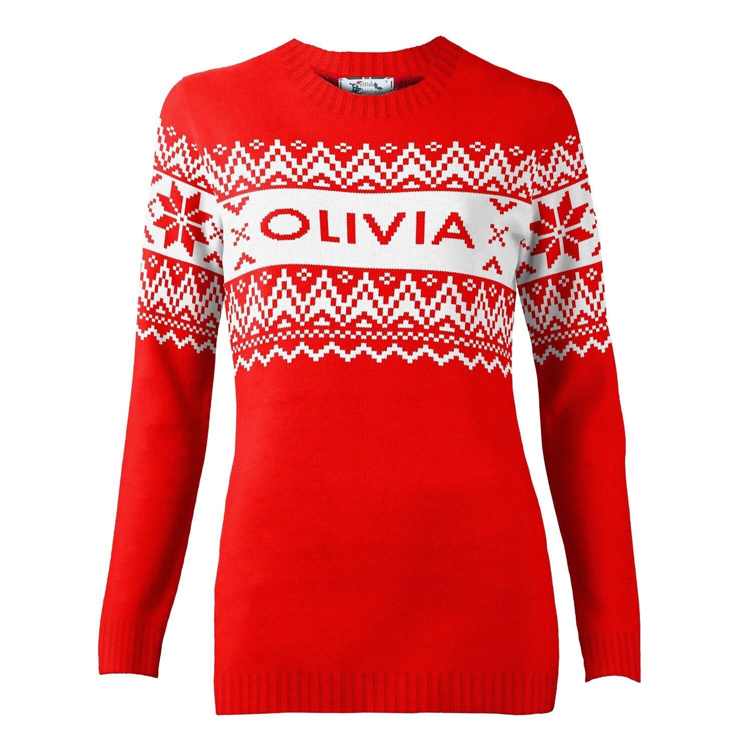 Pull de Noël écologique personnalisé rouge Nordic Fairisle pour femme