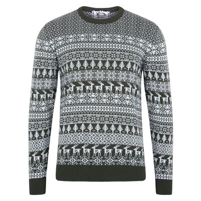 Maglione natalizio da uomo Deer Fairisle - Oliva