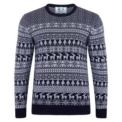 Maglione natalizio da uomo Deer Fairisle - Blu navy