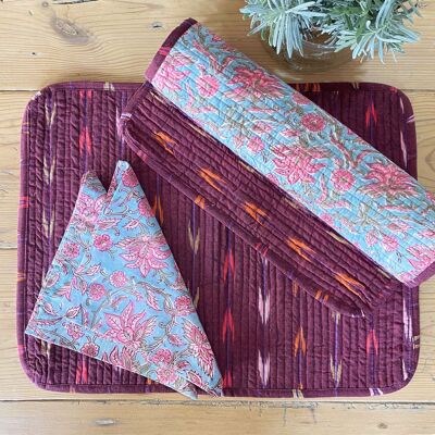 Ikat bougainvillea placemat and napkin