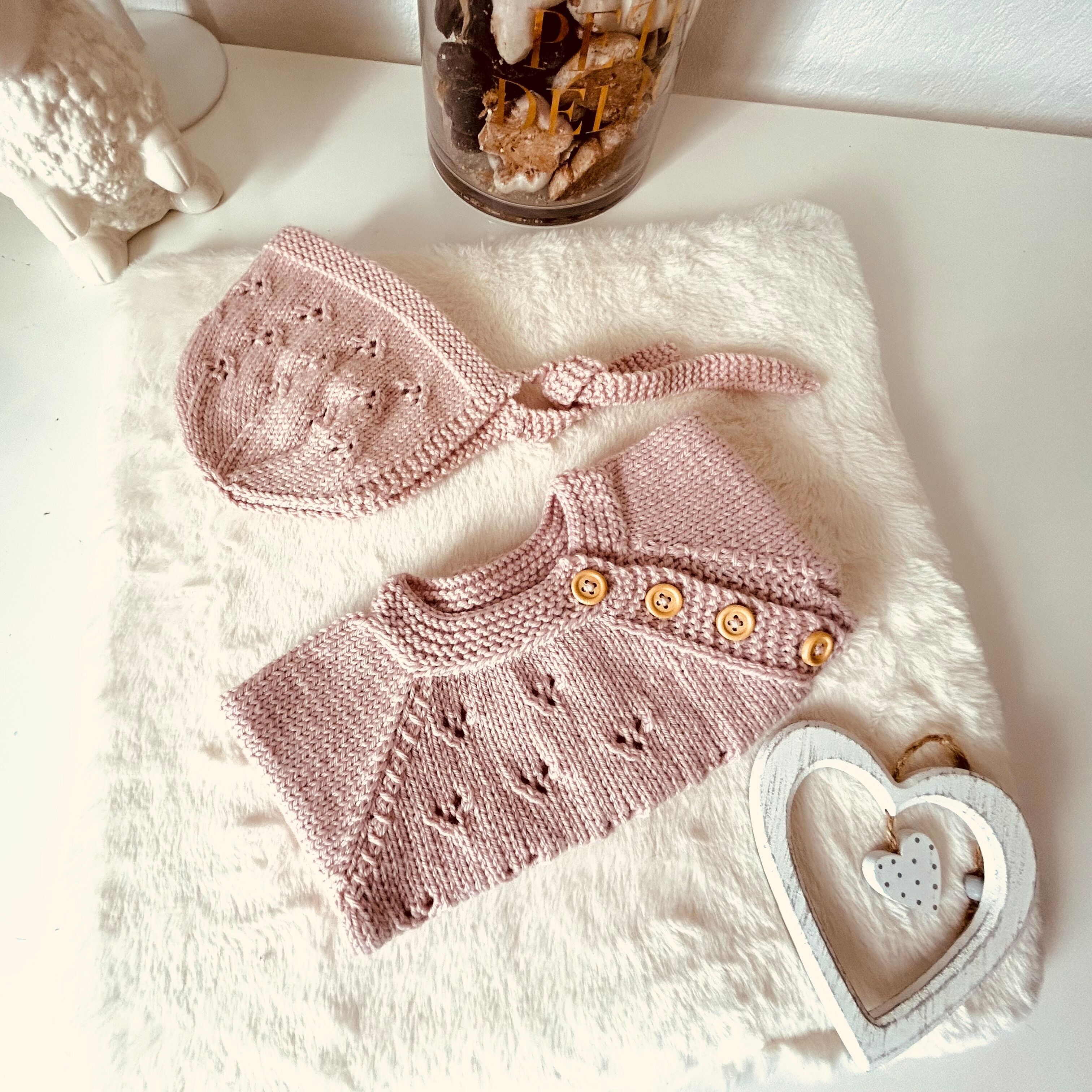 Reggiseno e berretto in maglia di lana merino - rosa - 3 taglie