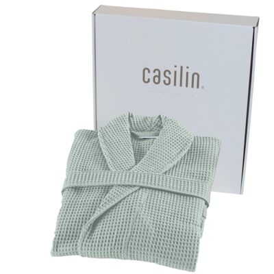 Waffled Bathrobe in Gift Box Sea Green