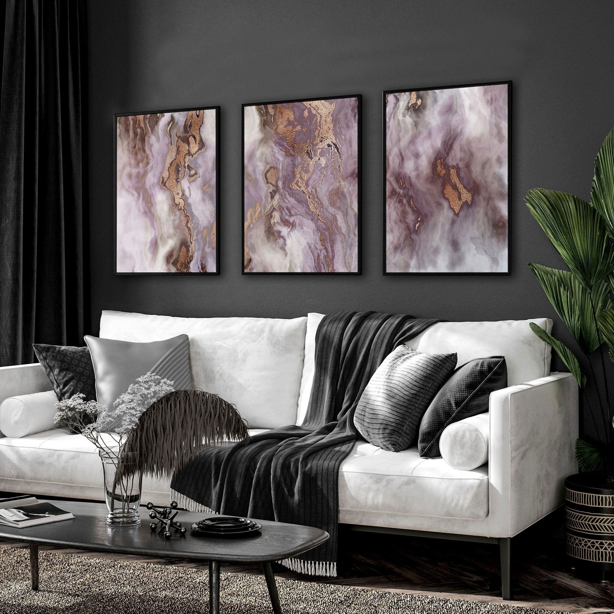 Stampe artistiche da parete | set di 3 stampe artistiche in marmo rosa e oro